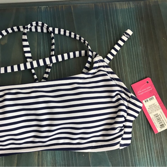 NWT Xhilaration Bikini Top Back Tie Closure Navy Blue White Stripe XS - Picture 6 of 12